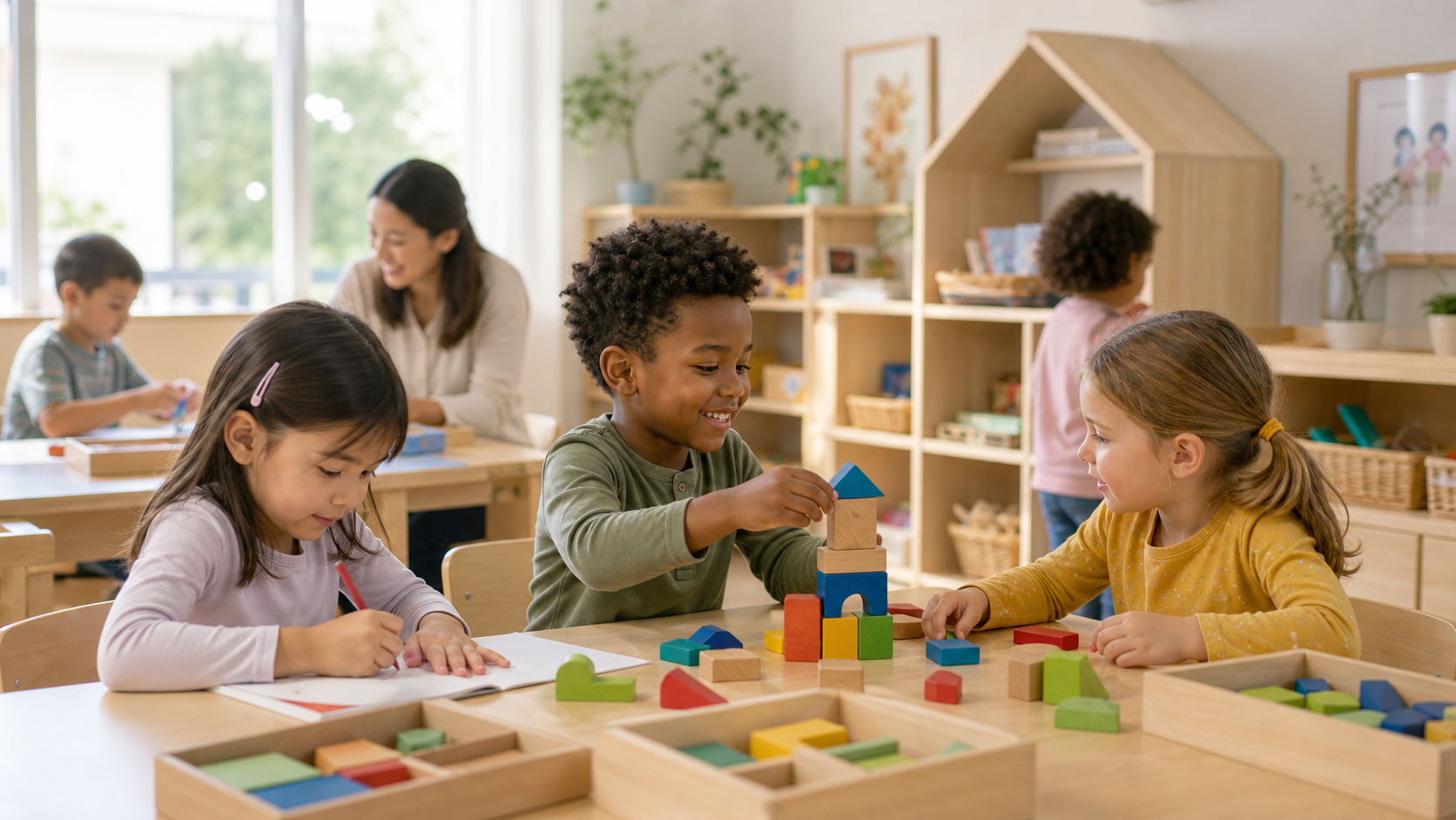 Young children learning through play in a warm classroom